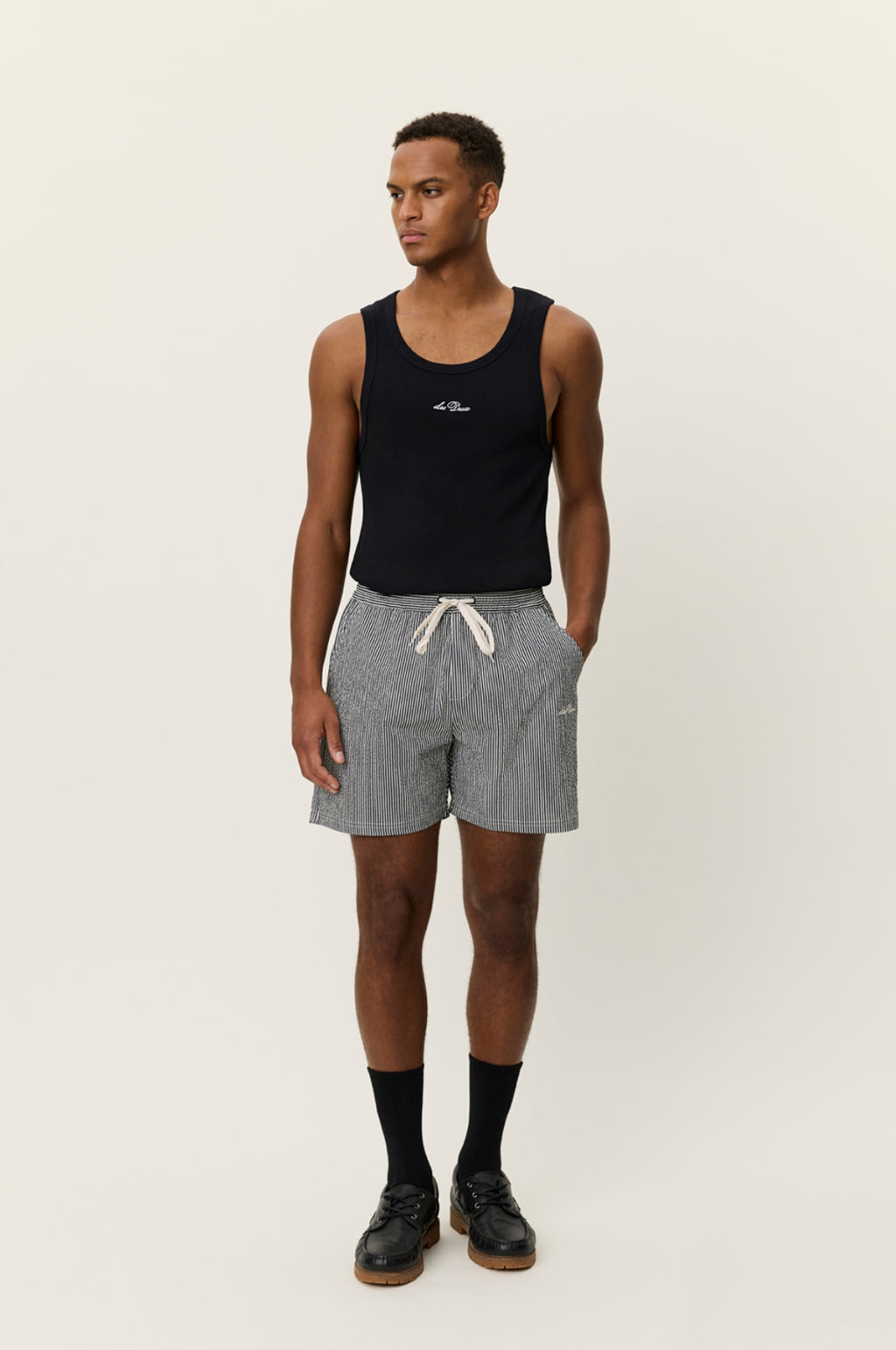Stan Stripe Seersucker Swim Shorts Black
