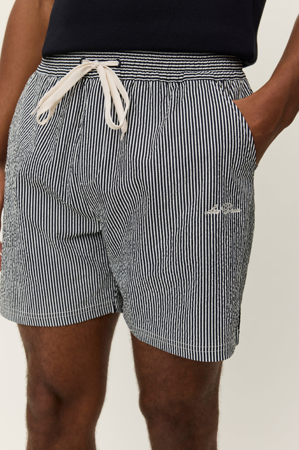 Stan Stripe Seersucker Swim Shorts Black