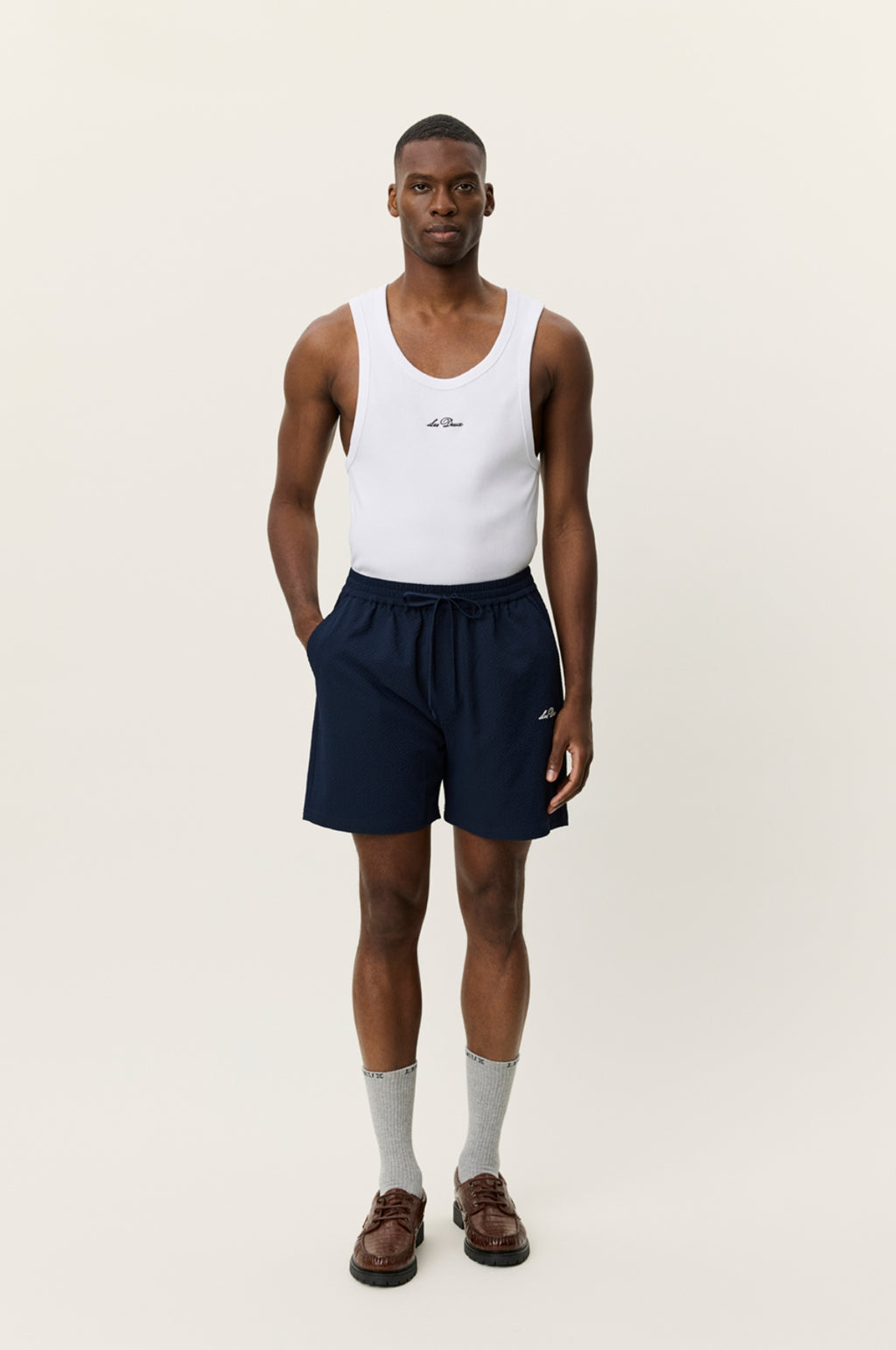 Stan Seersucker Swim Short Dark Navy