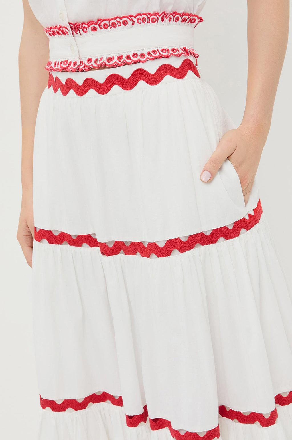Aimee Tiered Skirt Cream/Red