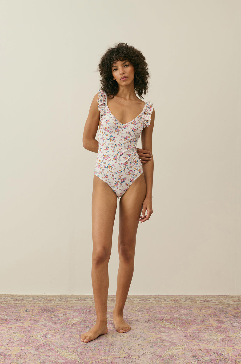 Reva Bathing Suit Cream Retro Garden