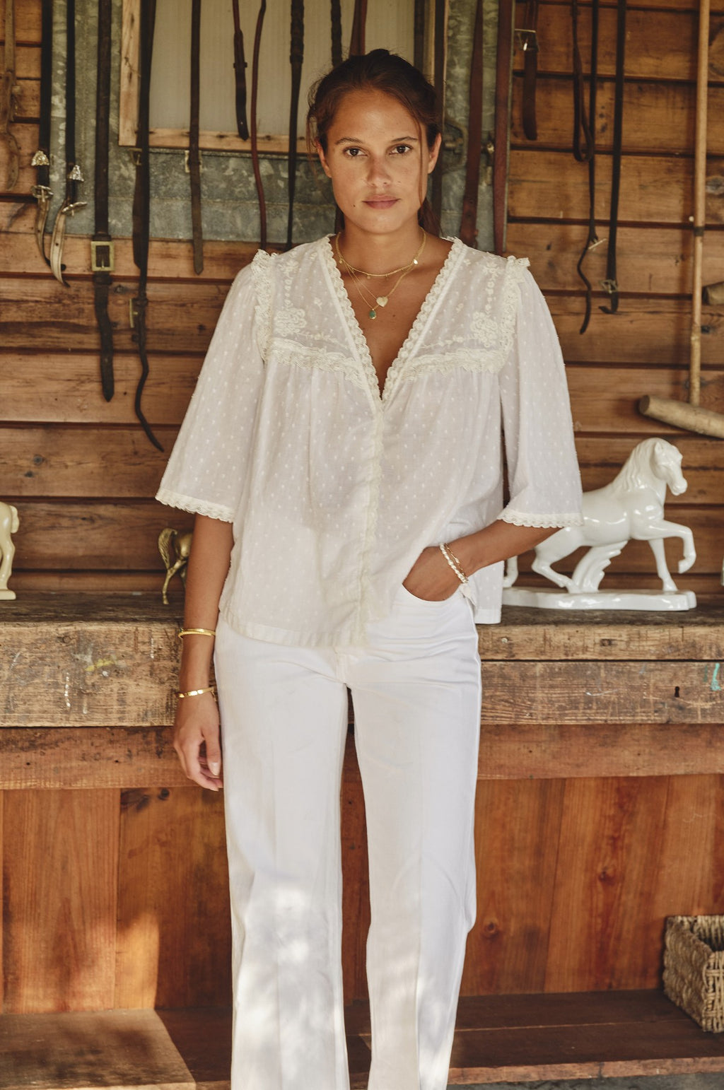 Brea Frill Emb Top Ivory