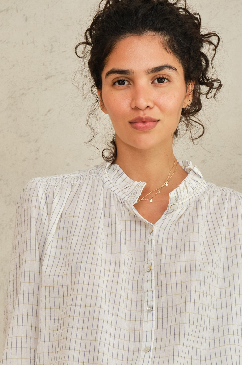Chrissie L/S Top Ecru/Check