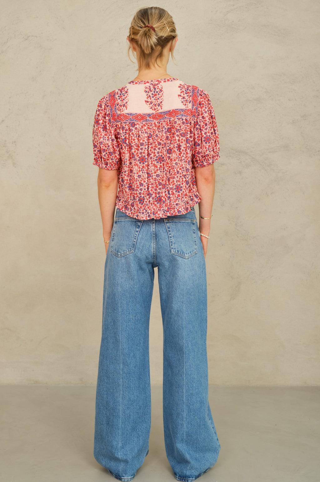Della Print S/S Top Red/Navy