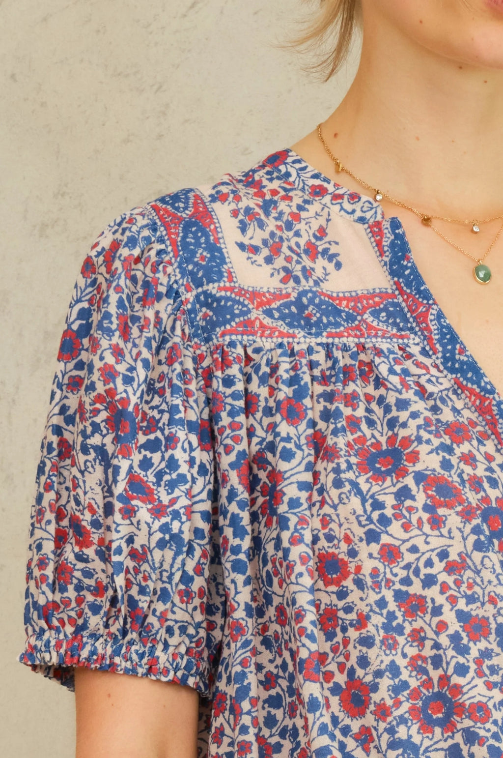 Della Print S/S Top Blue/Pink