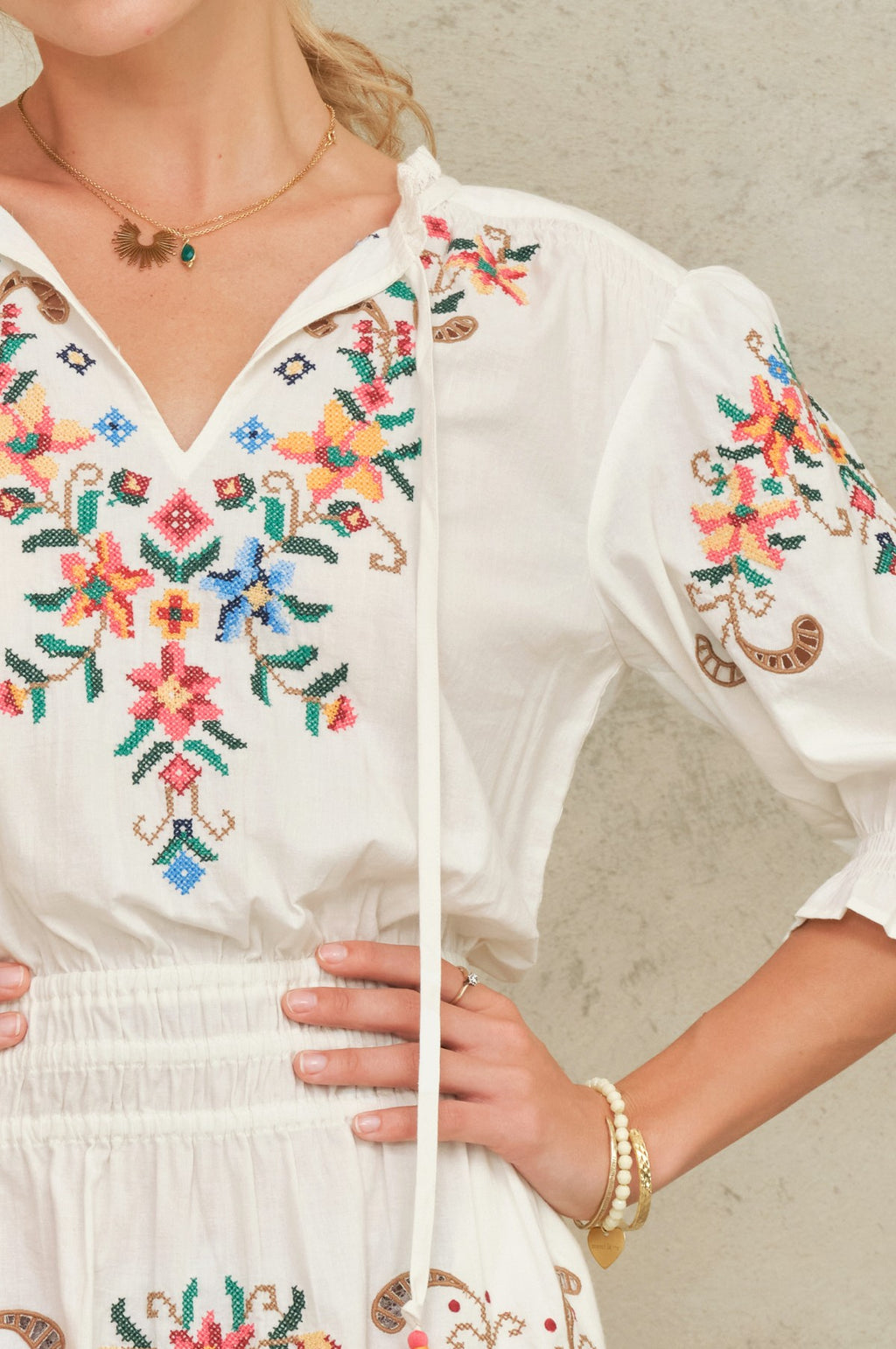 Gracie Emb Midi Dress Multi