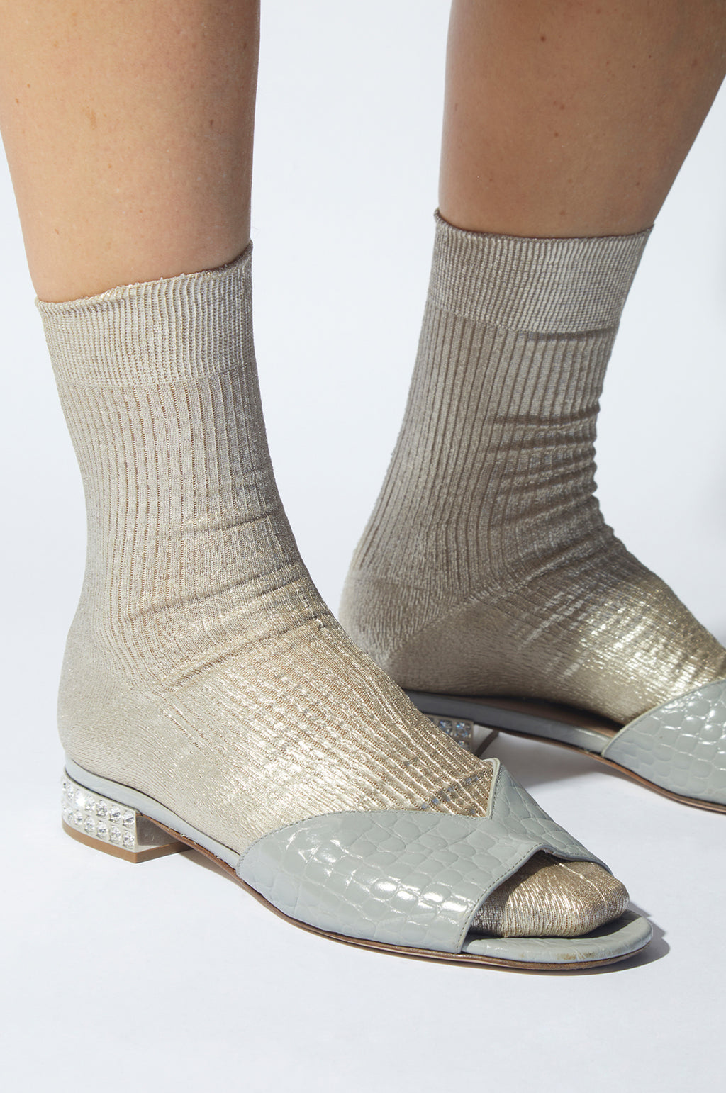 One Ribbed Laminated Socks Platino