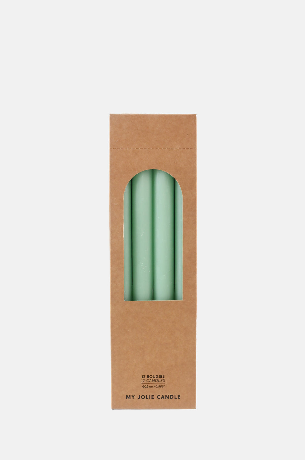 My Jolie Candle Box of 12 Dinner Candles Vert Pastel.