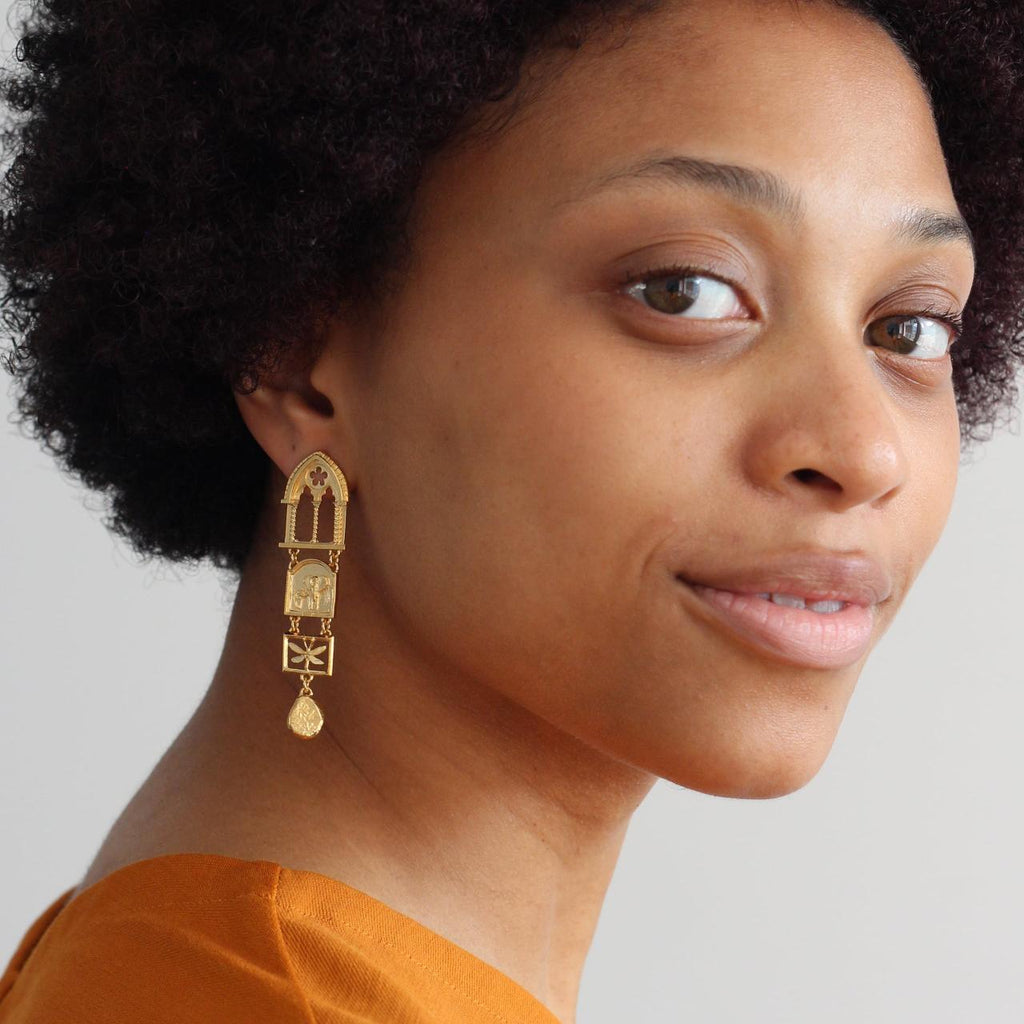 A.M. Discovery Statement Drop Earrings Gold