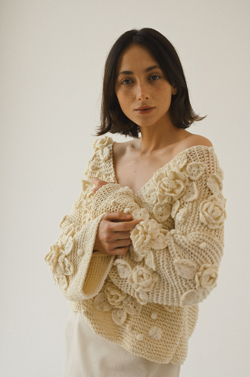 Handmade Cardigan Flowers Milk