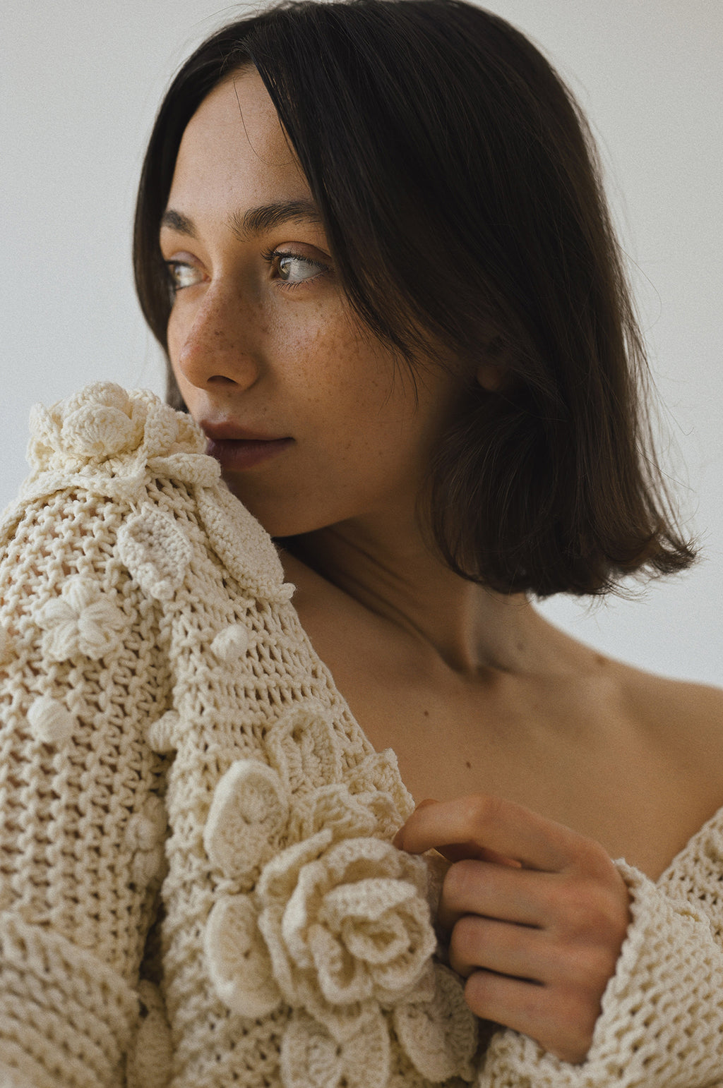 Handmade Cardigan Flowers Milk