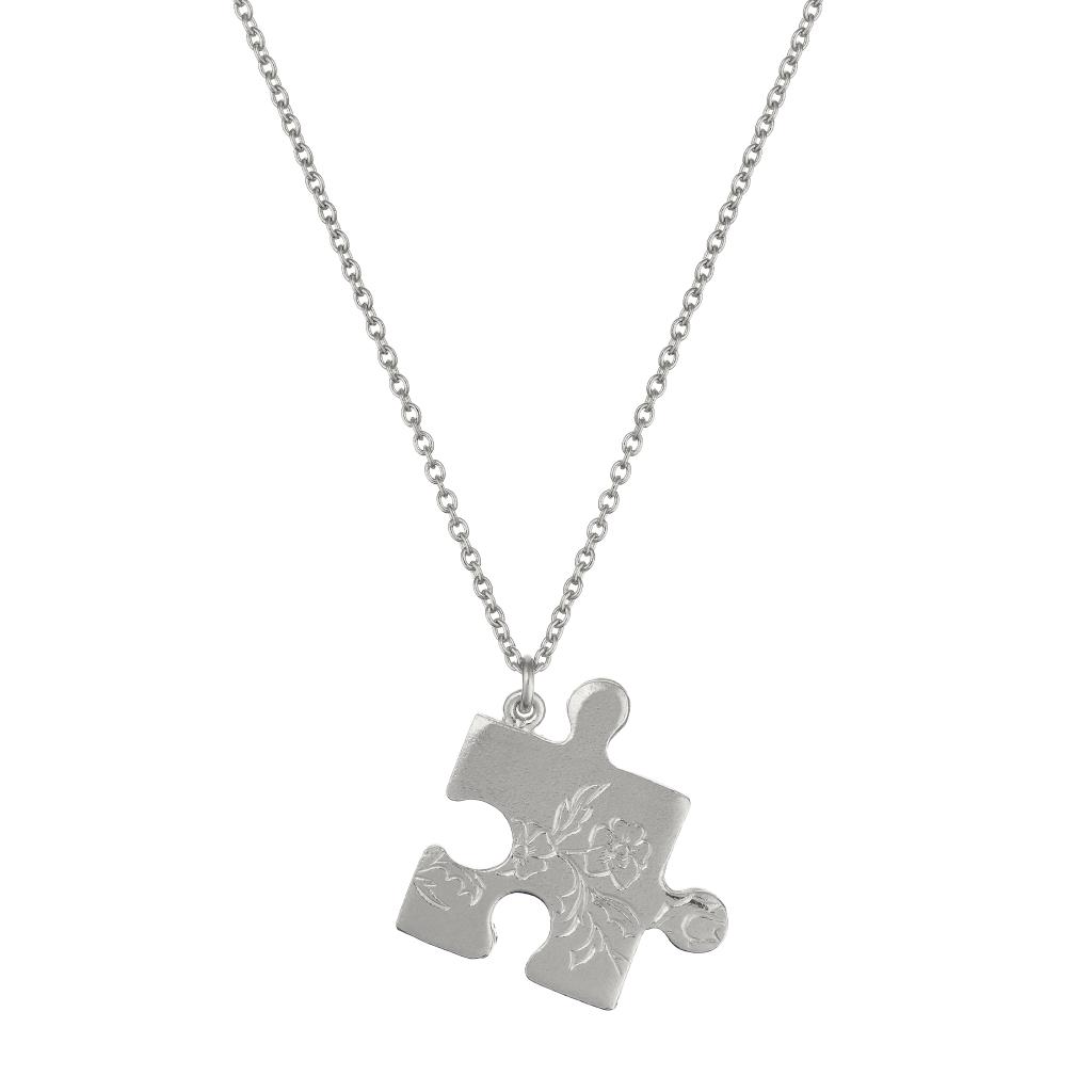 A.M. Floral Puzzle Piece Necklace Silver