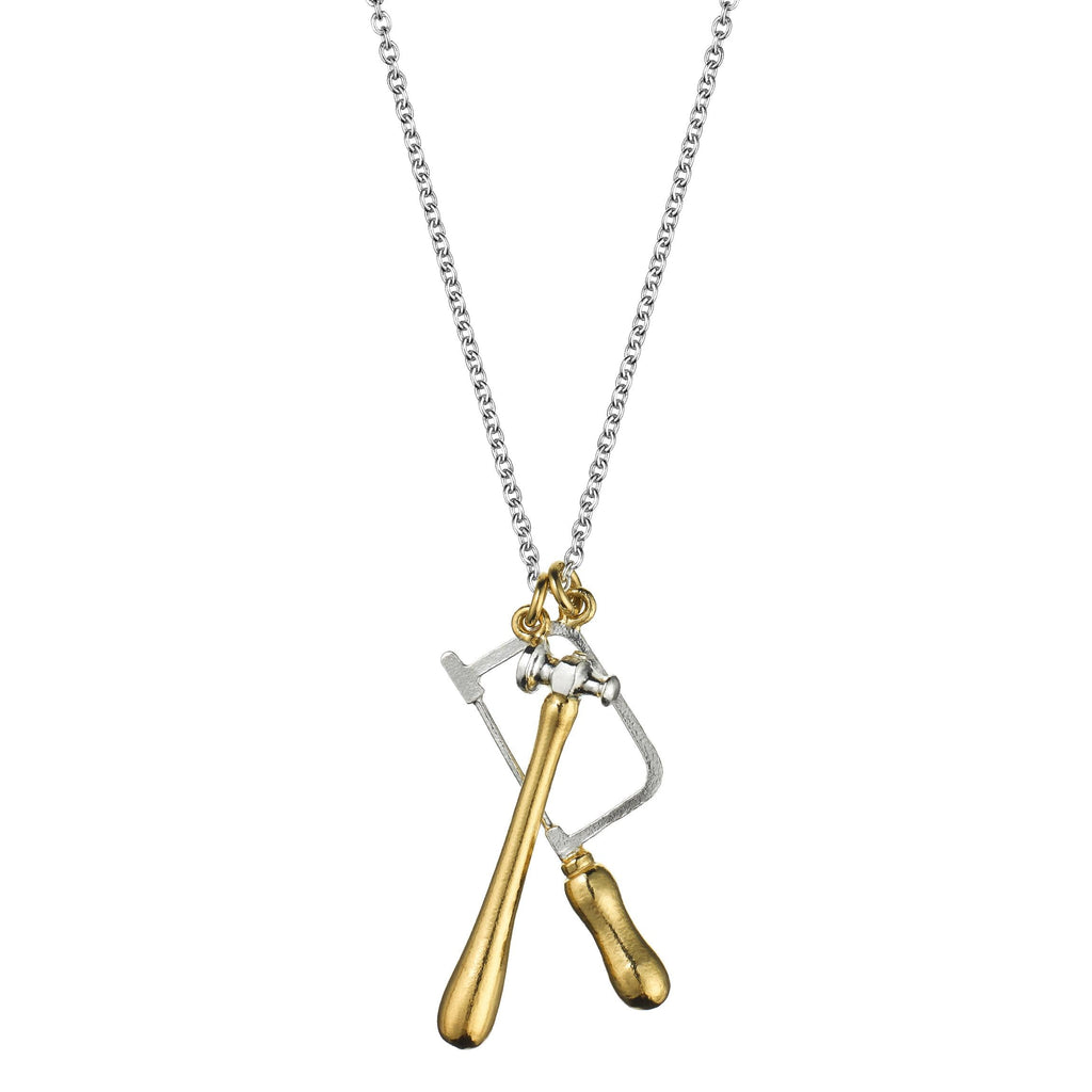 A.M. Jewellers Saw and Hammer Necklace, Silver with Gold Plated Details