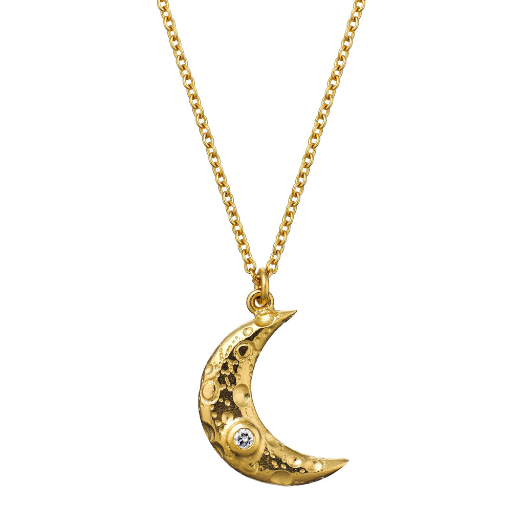 A.M. Stargazing Crescent Moon Necklace with Diamond Gold