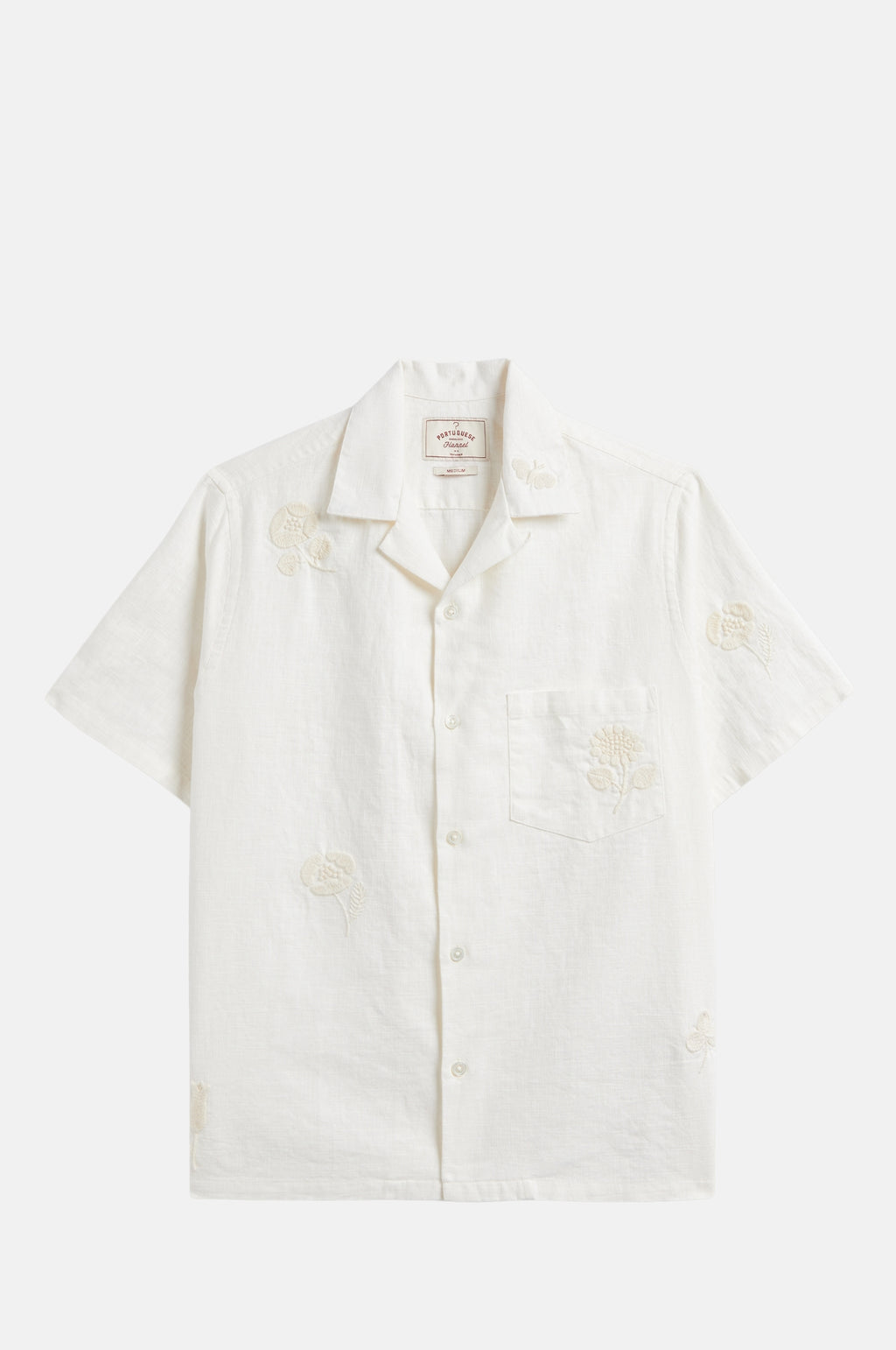 Portuguese Flannel Embroidery Nature Ramie Shirt Ecru.