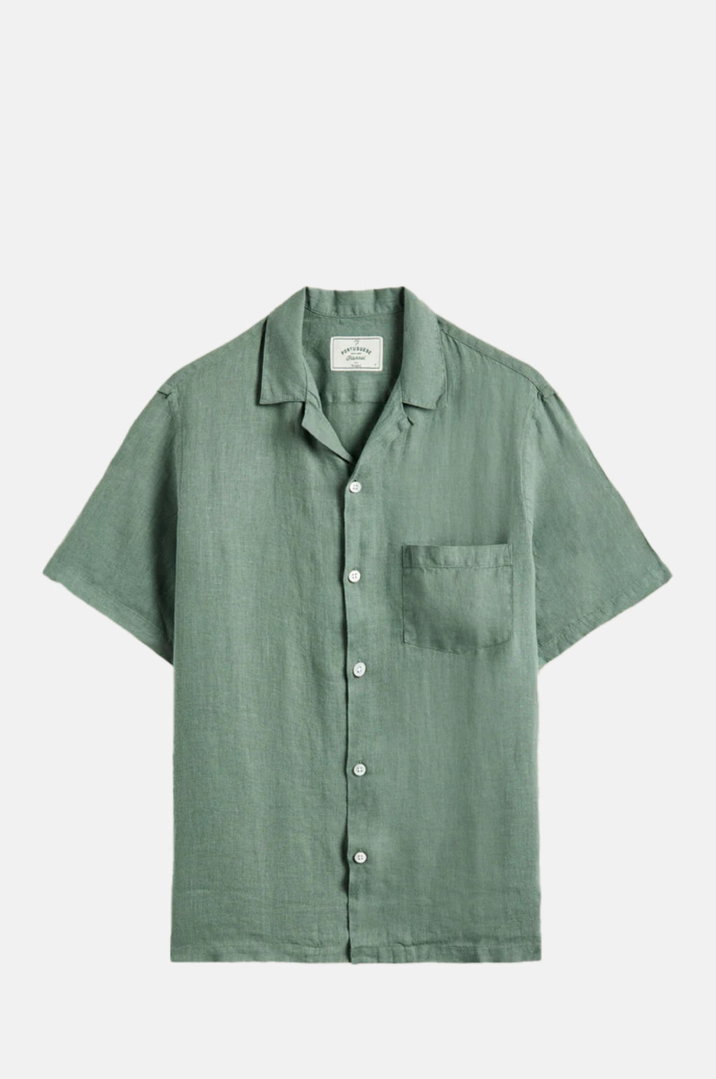 Portuguese Flannel Linen Camp Collar Shirt Dry Green.