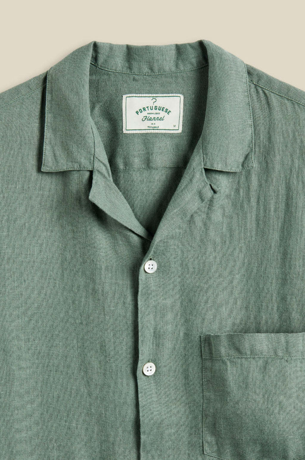 Linen Camp Collar Shirt Dry Green