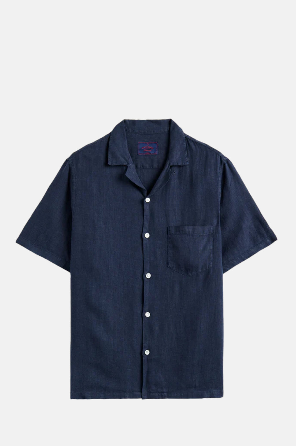 Portuguese Flannel Linen Camp Collar Shirt Navy.