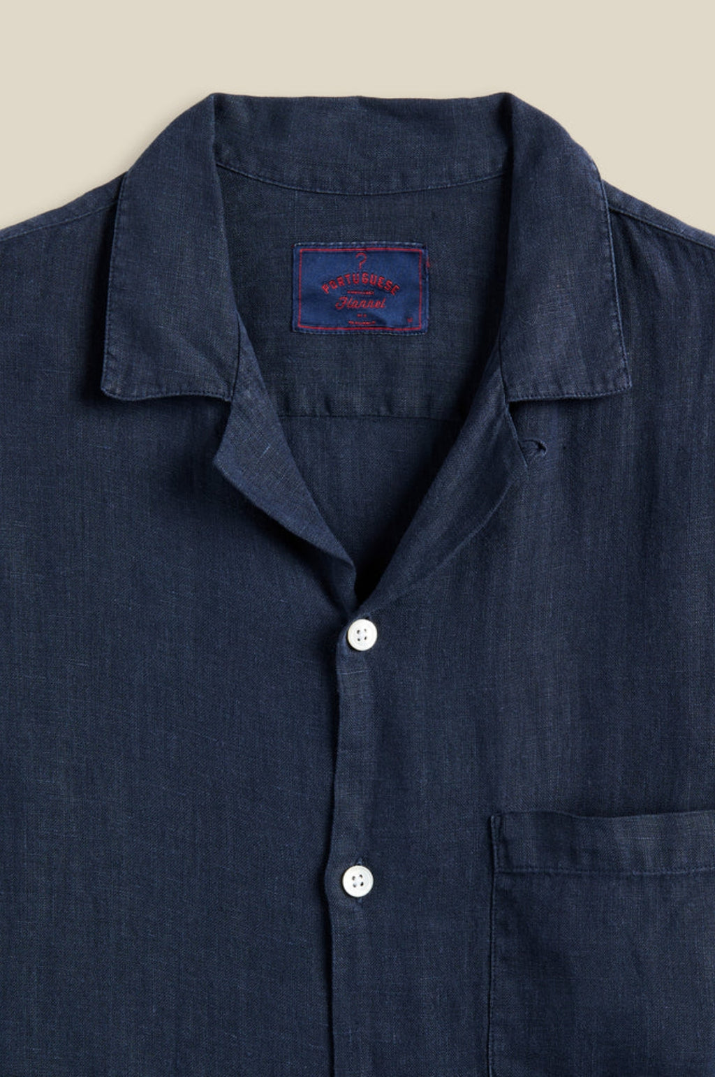 Linen Camp Collar Shirt Navy