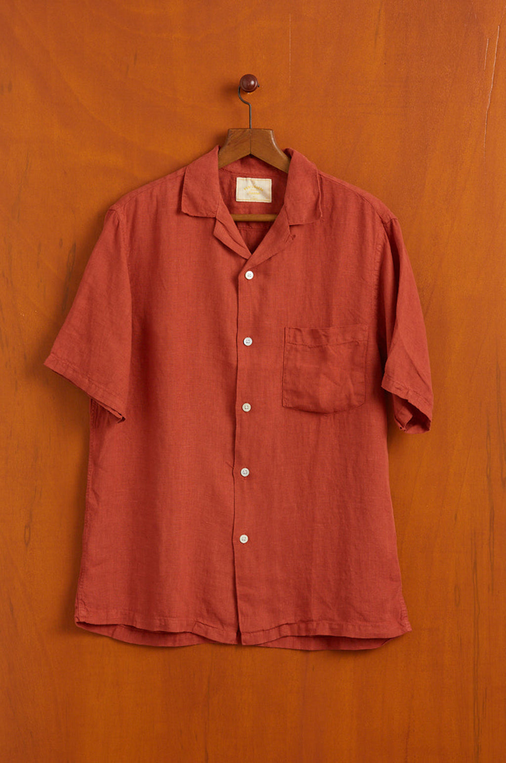 Linen Camp Collar Shirt Terracota