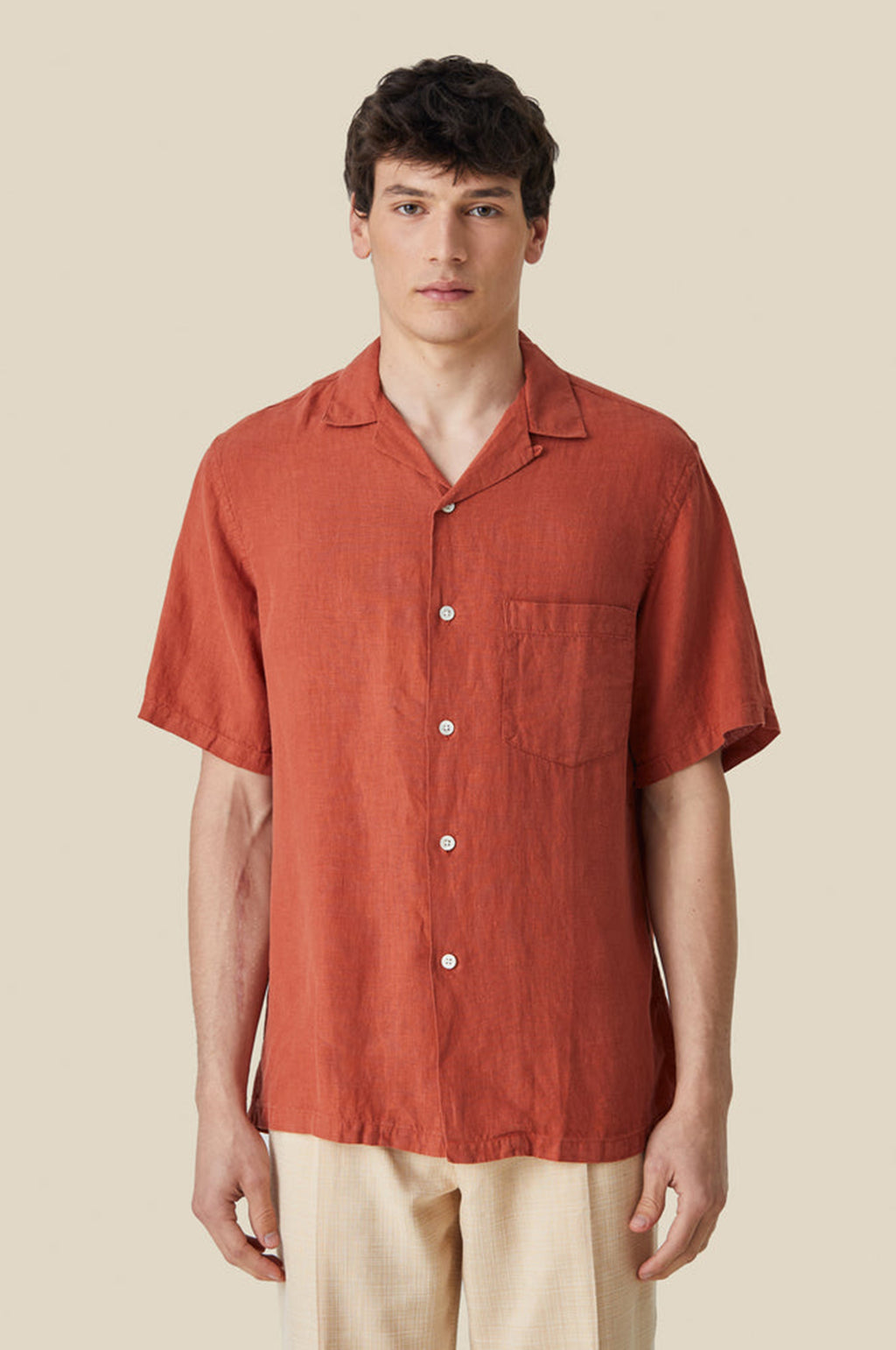 Linen Camp Collar Shirt Terracota