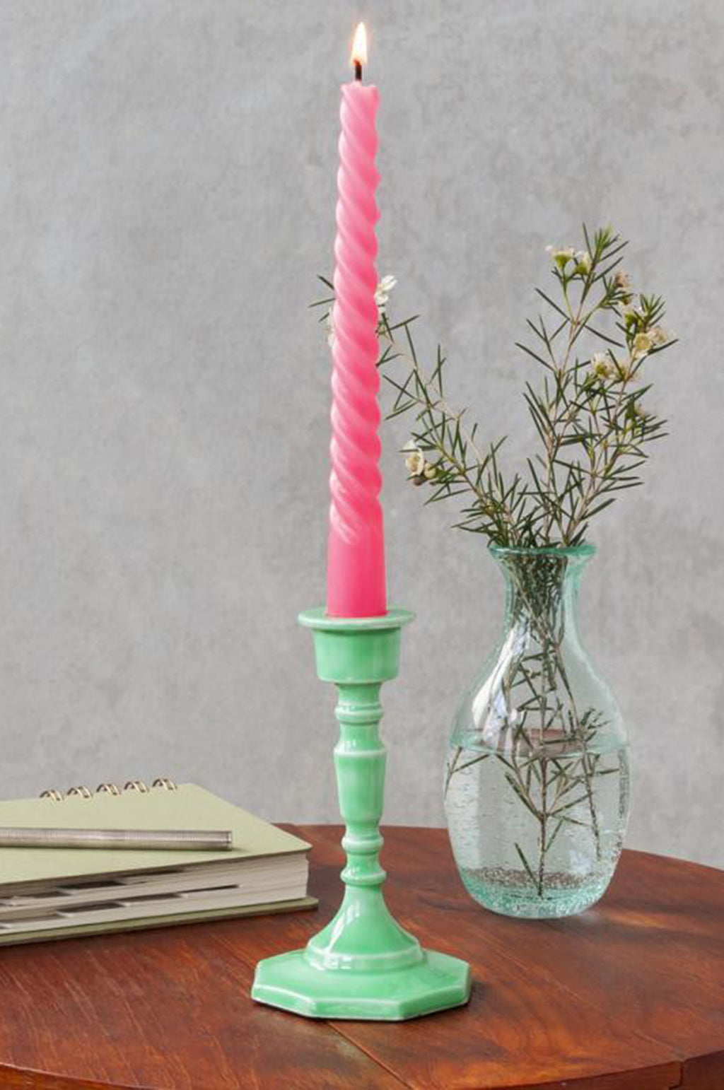 Enamel Candlestick 13cm Green