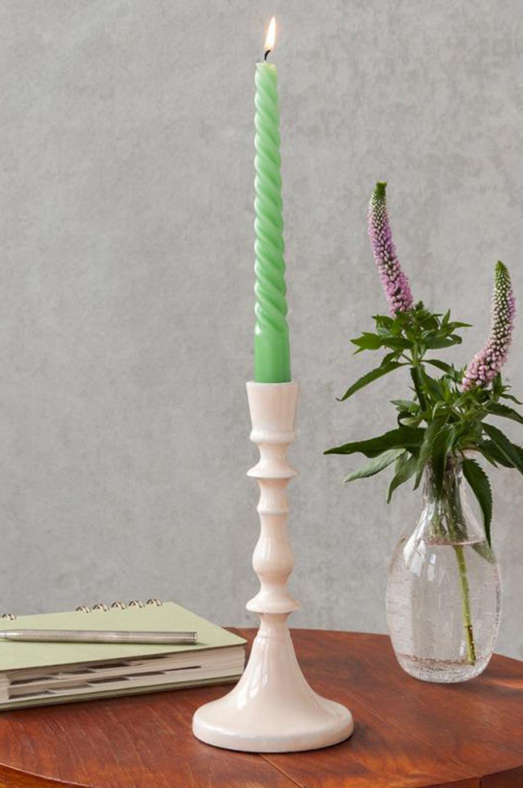 Enamel Candlestick 19cm Soft Pink