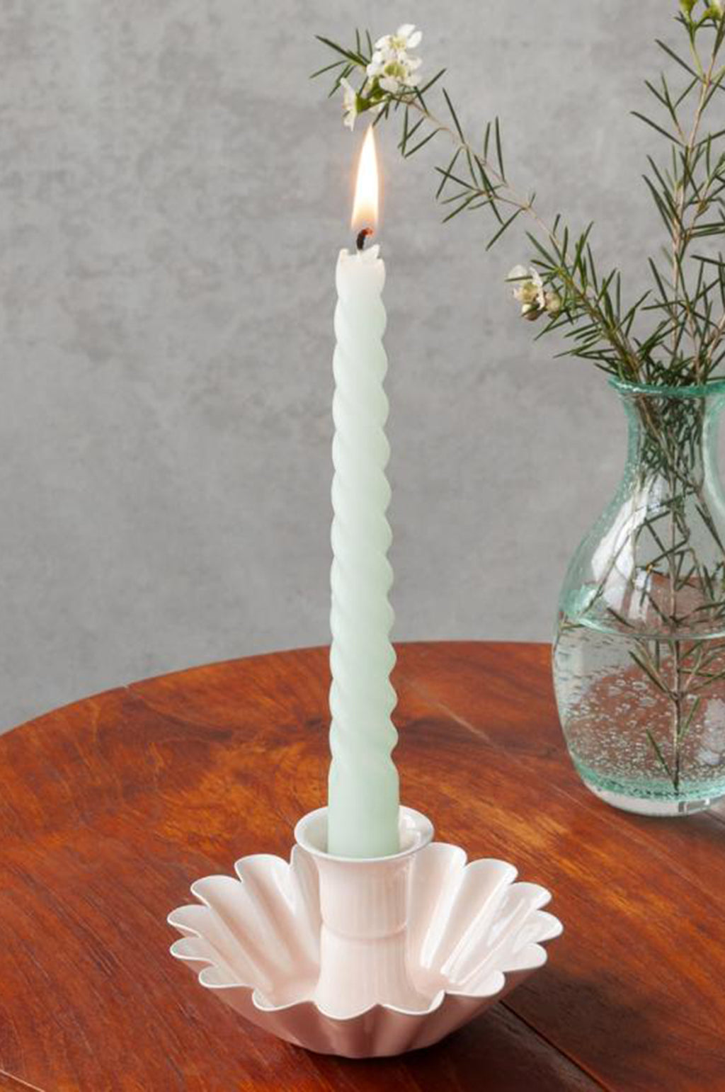 Enamel Cupped Flower Candle Holder Soft Pink