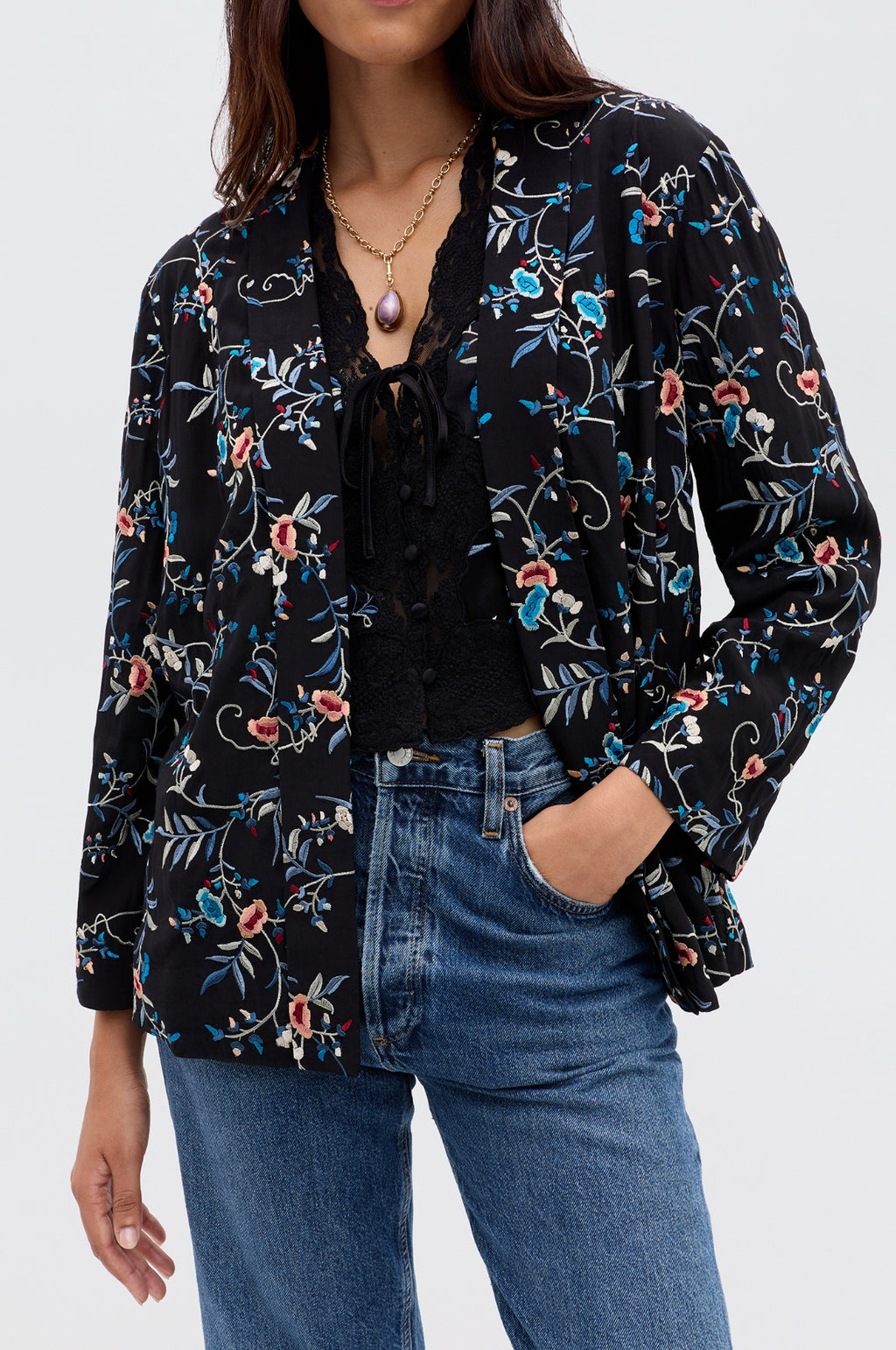 Malachy Jacket Botanical Embroidery Black