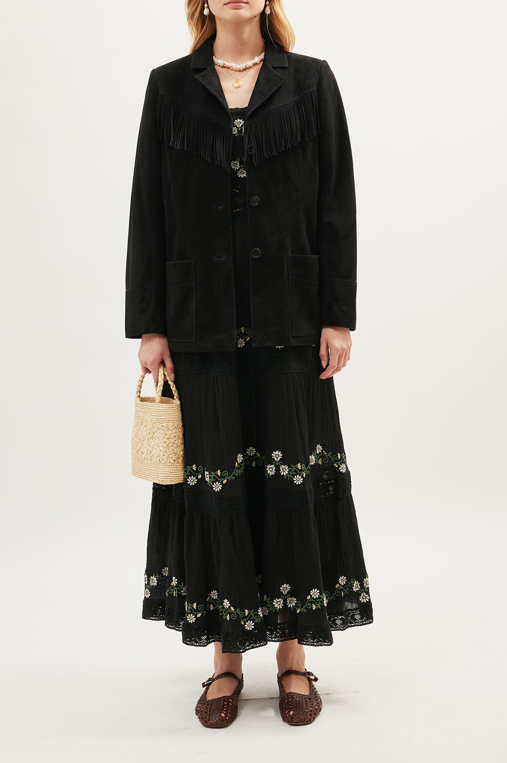 Philippa Dress Lilia Embroidery Black