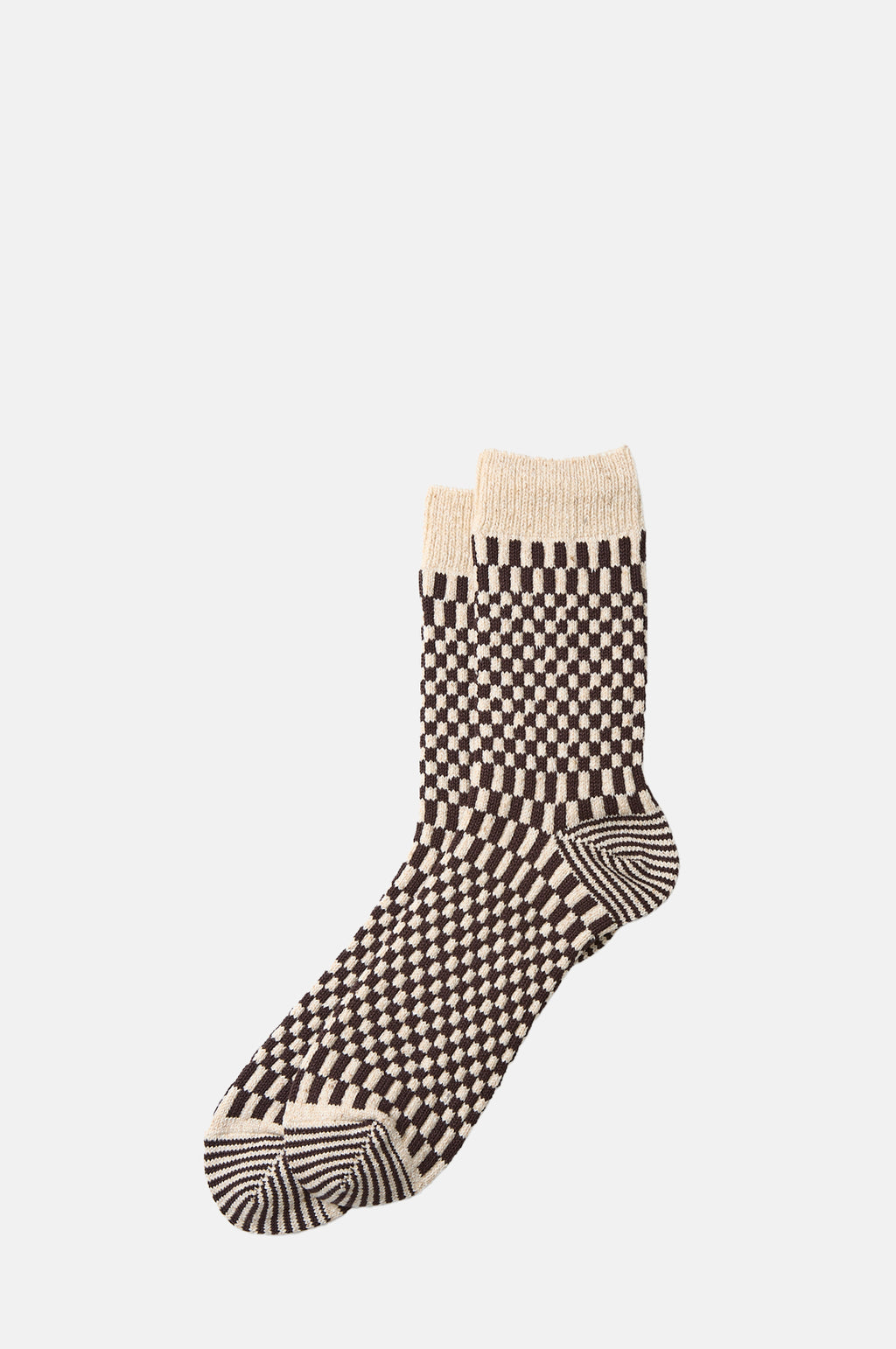 RoToTo Checkboard Pattern Socks Brown.