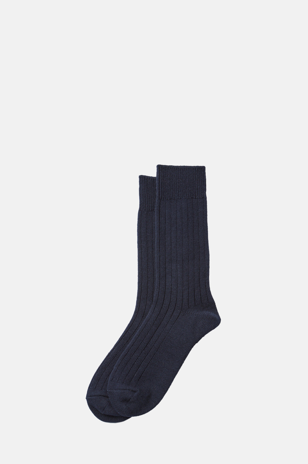 RoToTo Cotton Wool Ribbed Crew Socks Navy.
