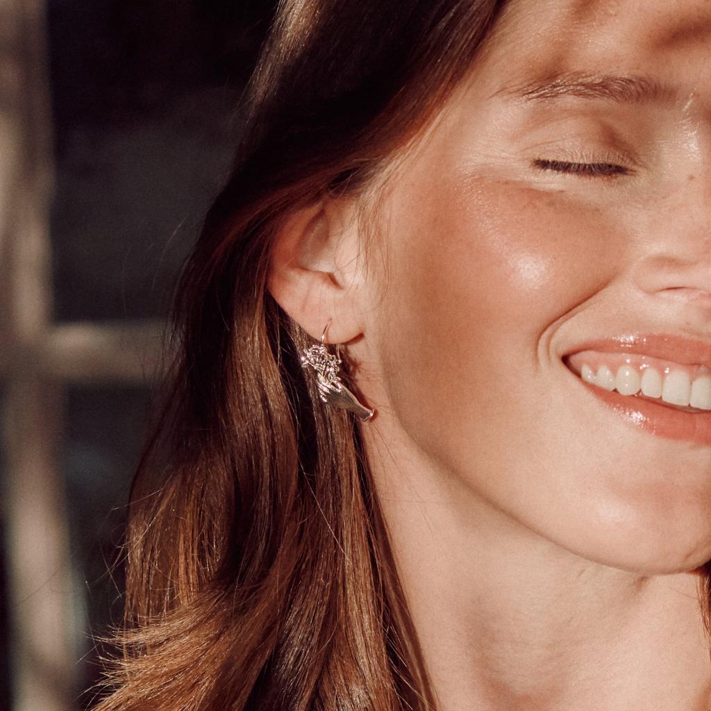 A.M. Asymmetric Gift of Flowers Bouquet Drop Earrings Gold