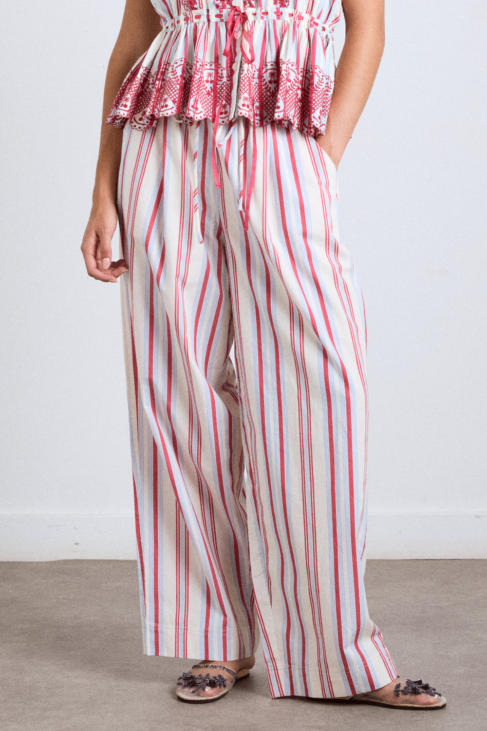 Georgia Trousers Butter Cherry Stripe Multi