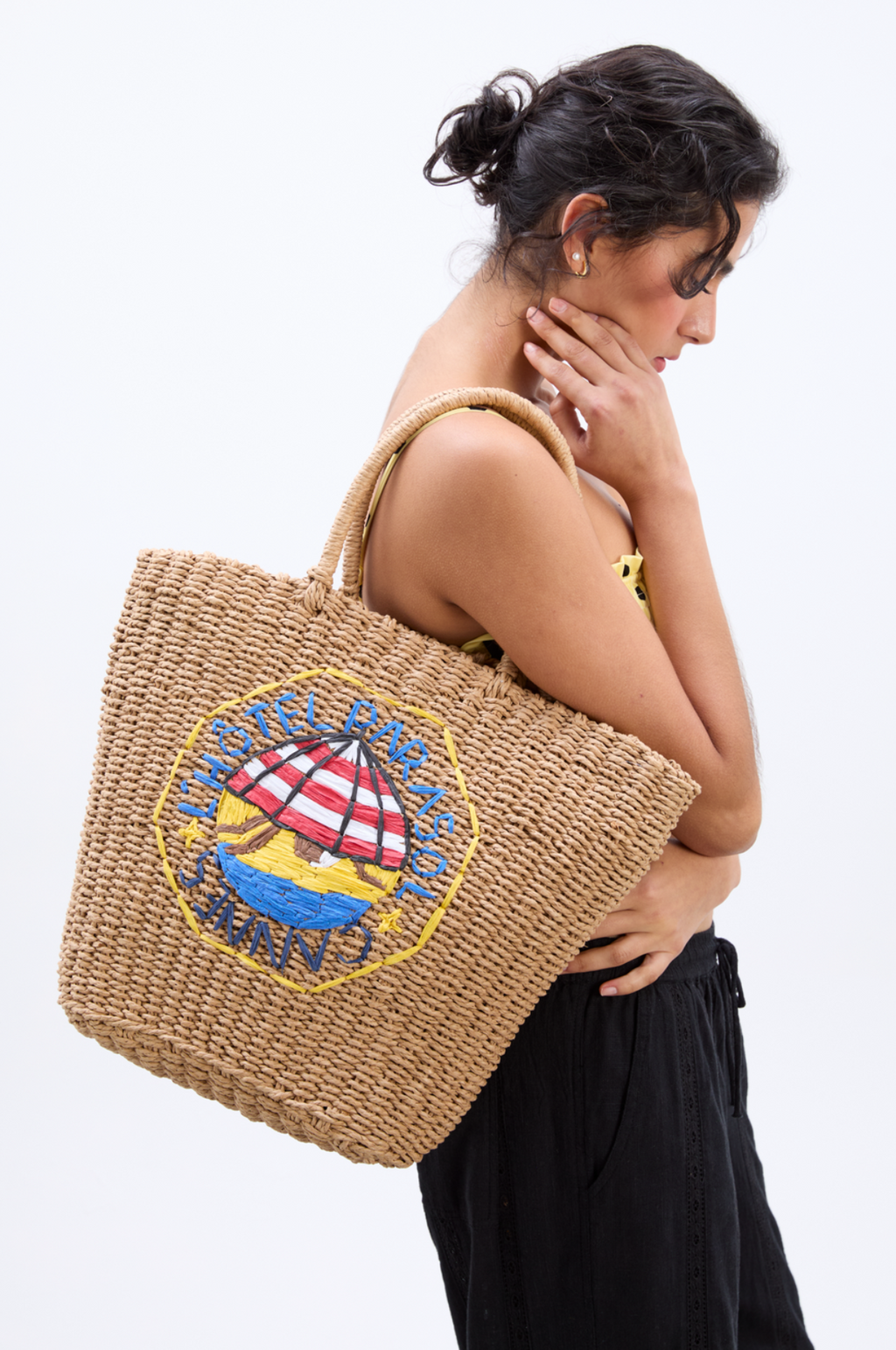 Straw Market Bag L'Hotel Embroidery