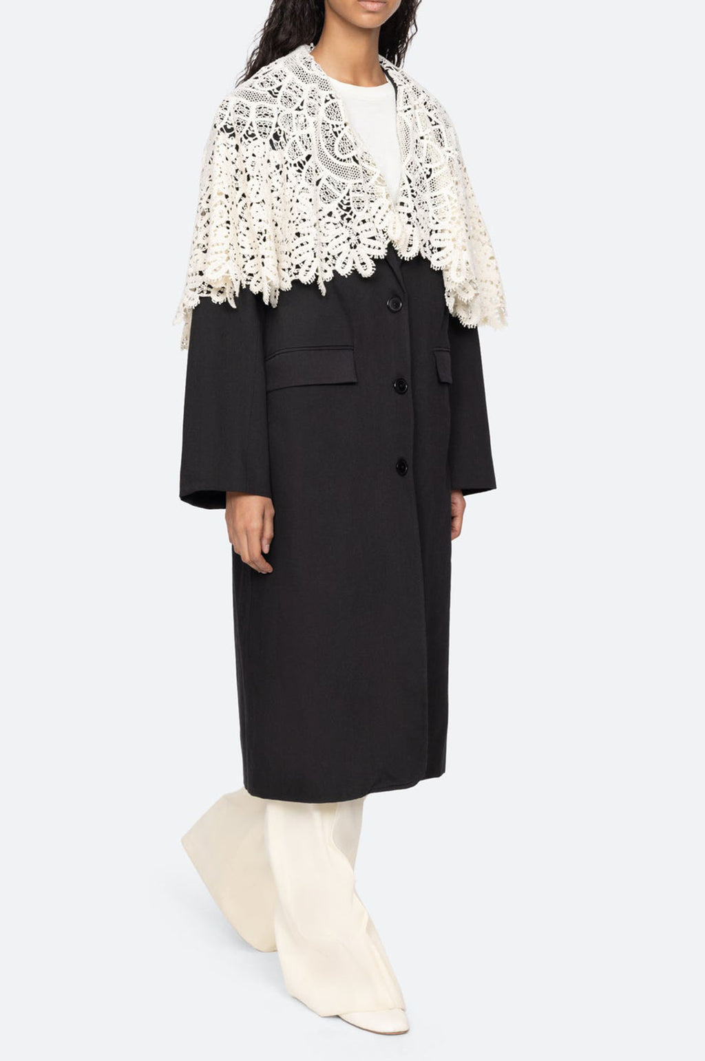 Alina Lace Oversized Long Coat Black