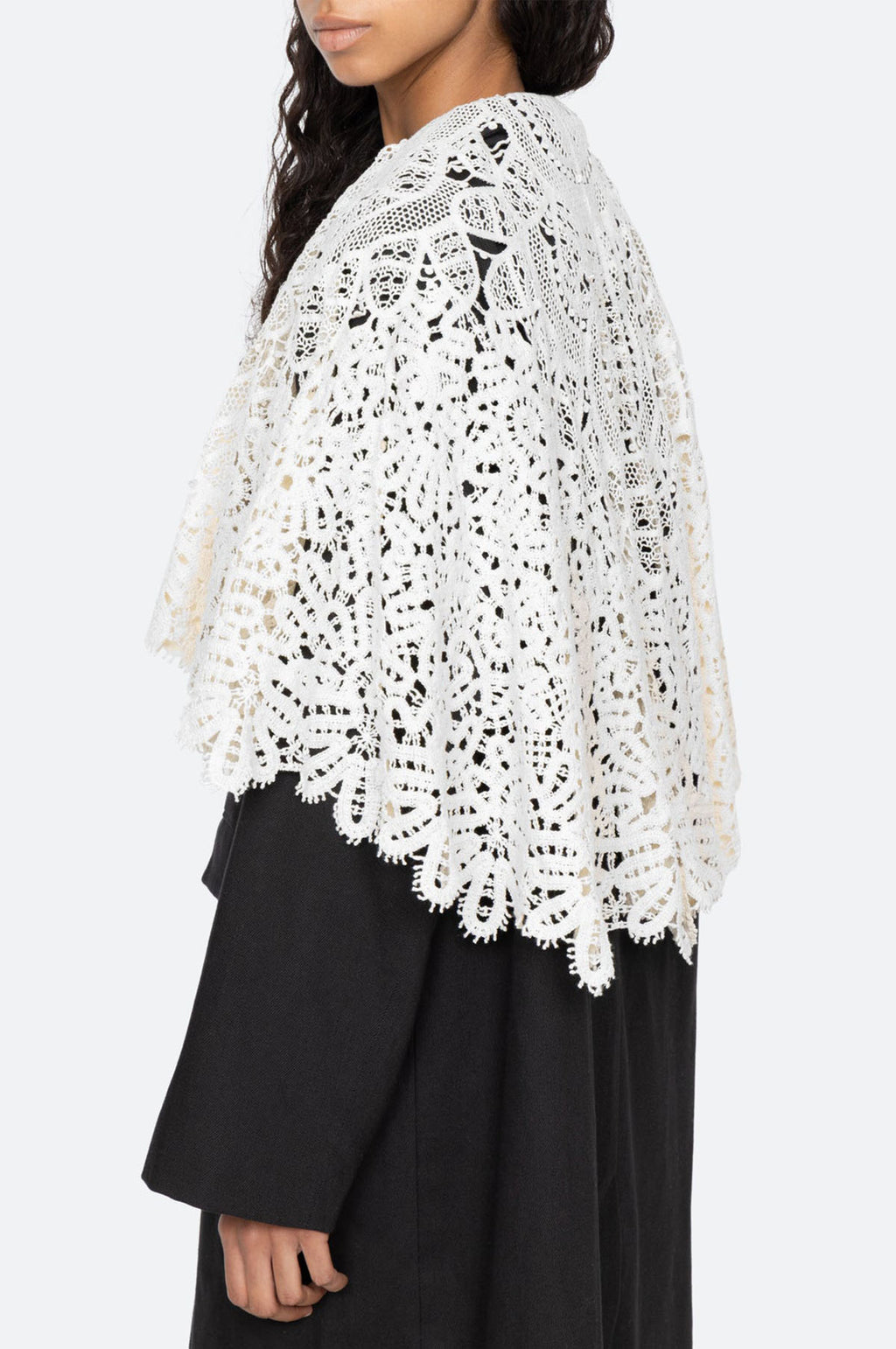 Alina Lace Oversized Long Coat Black
