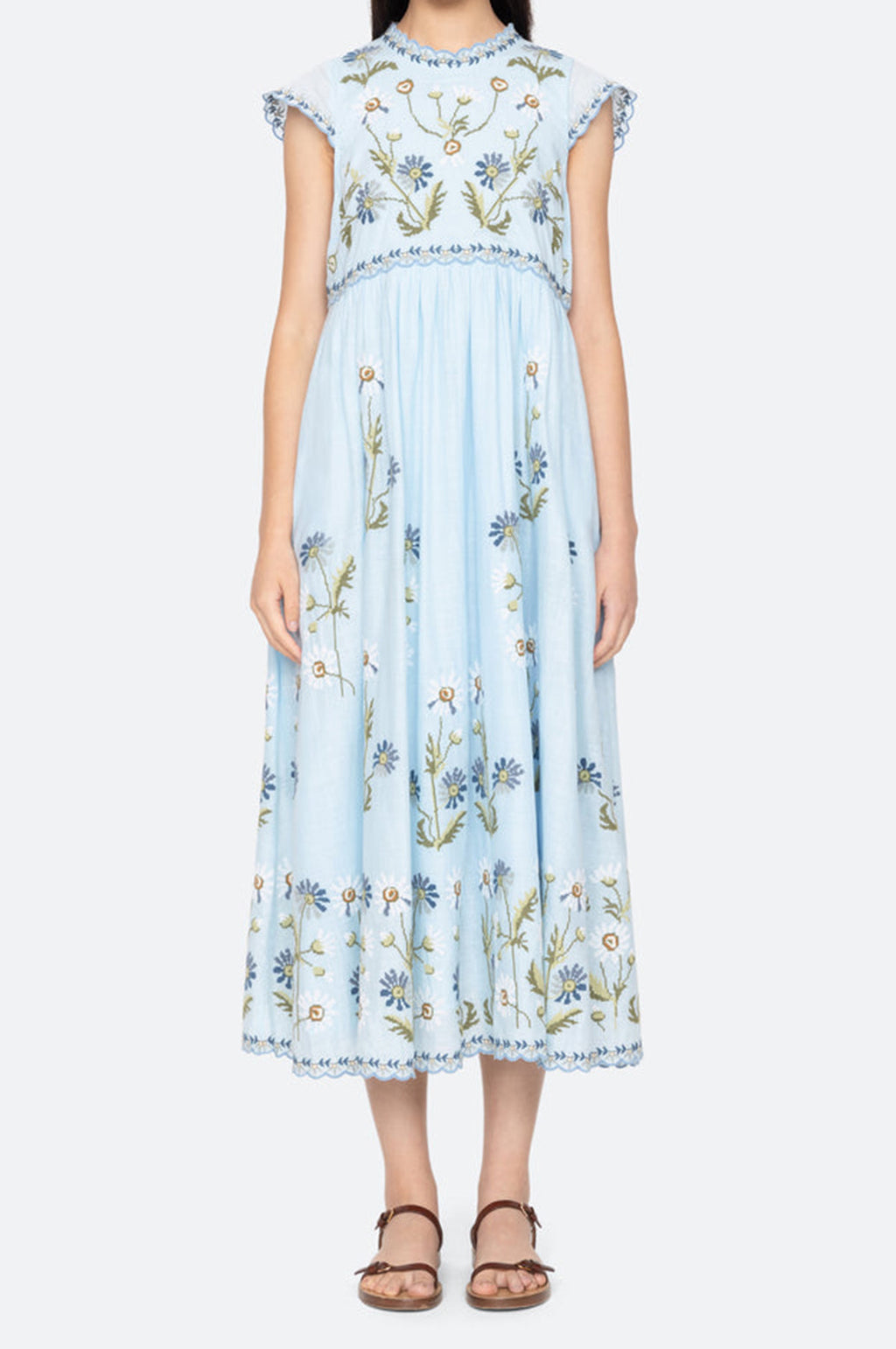 Audra Embroidery Midi Dress Blue