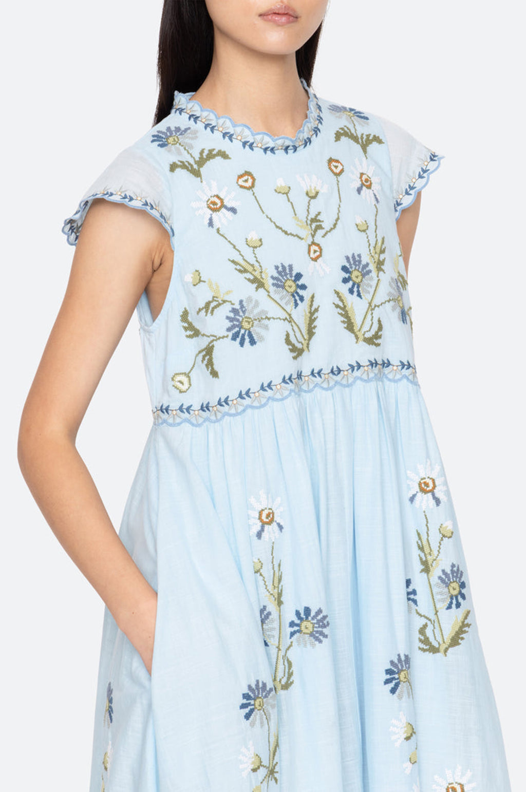 Audra Embroidery Midi Dress Blue