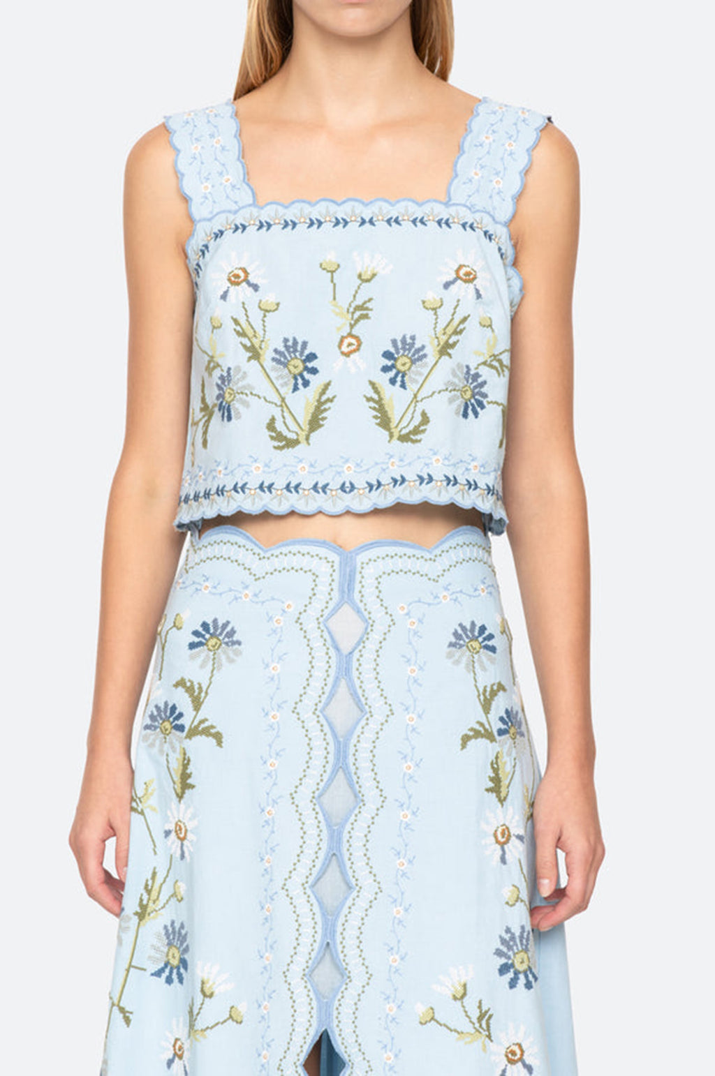 Audra Embroidery Tank Top Blue