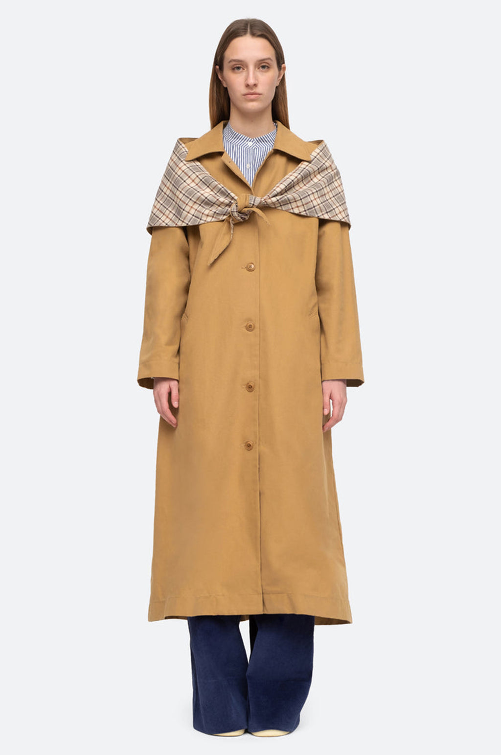 Sea New York Beatriz Plaid Suiting Long Sleeve Belted Coat.