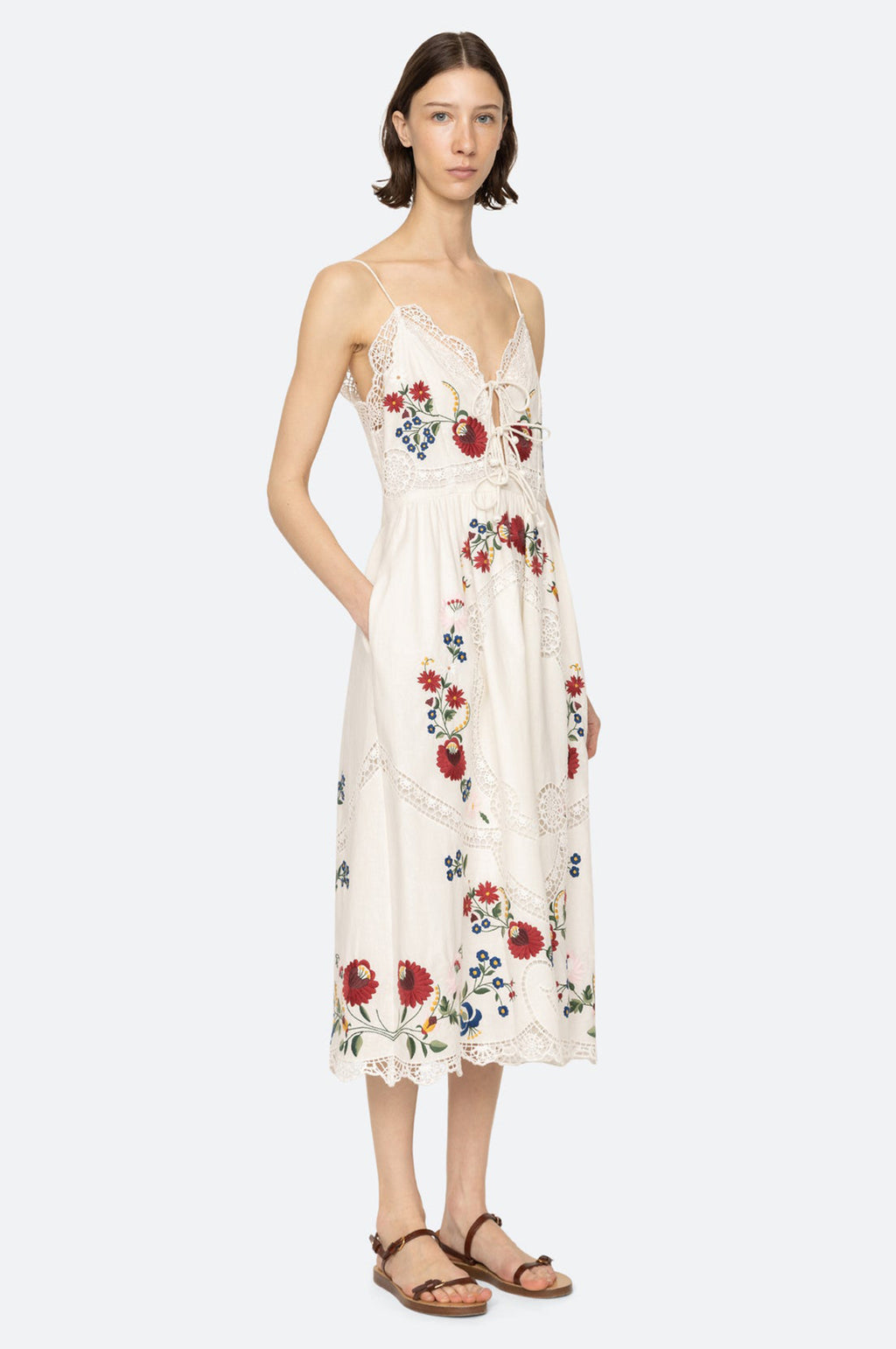Celia Embroidery Slip Dress Cream