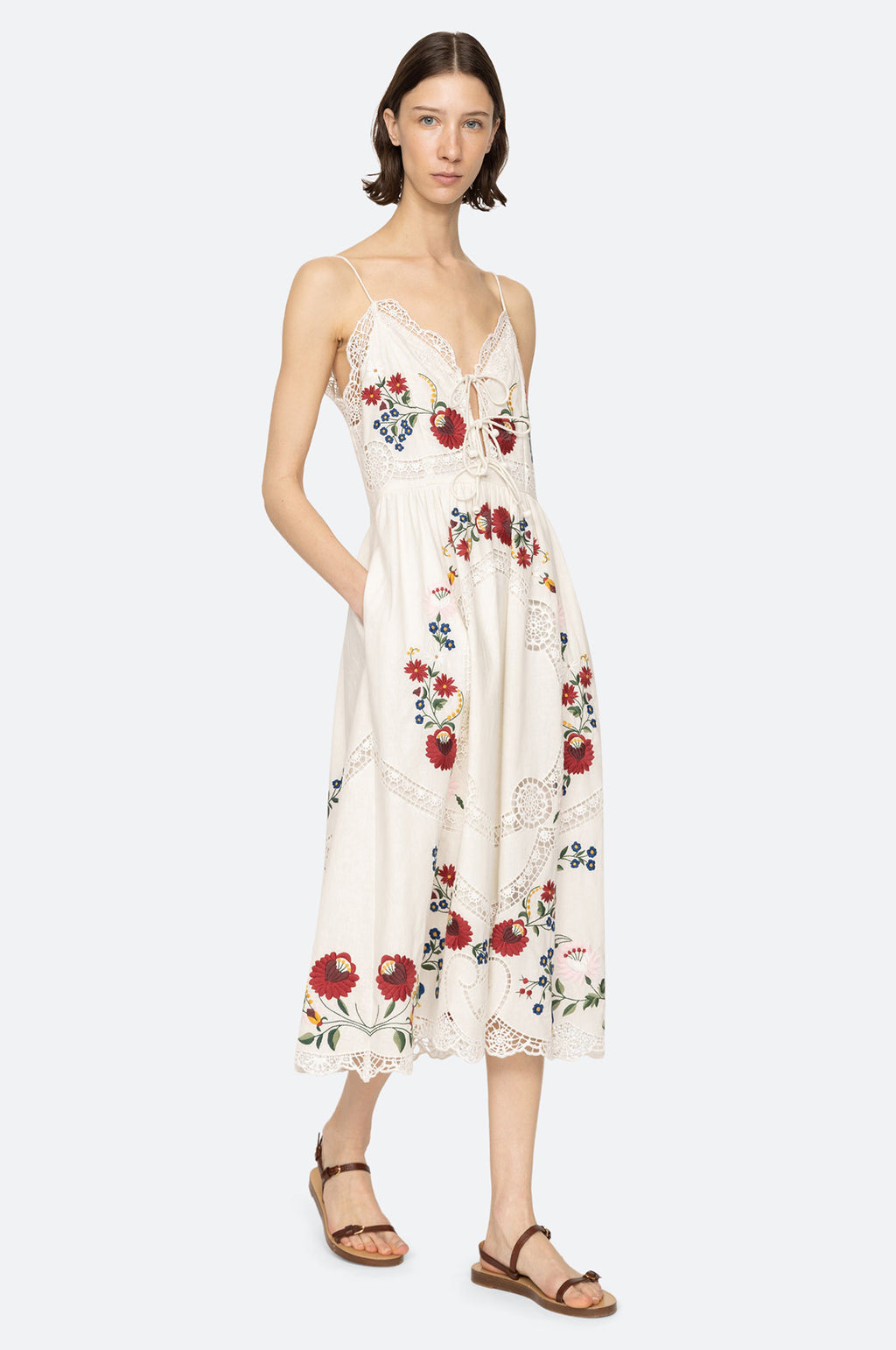 Celia Embroidery Slip Dress Cream