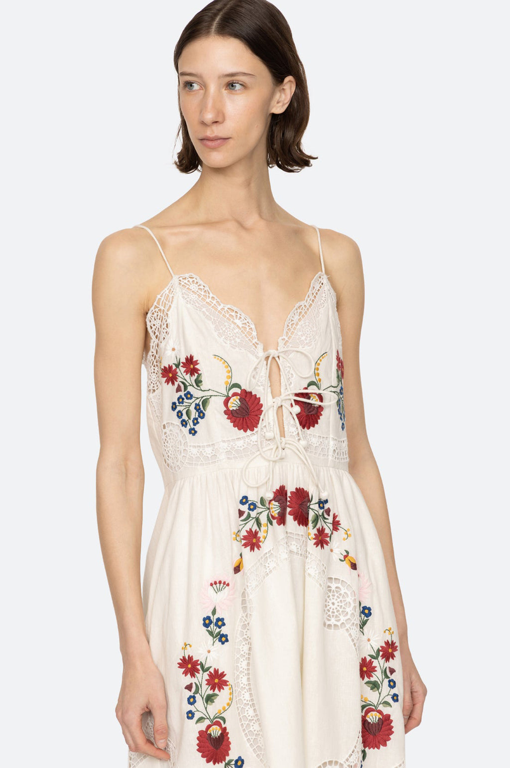 Celia Embroidery Slip Dress Cream
