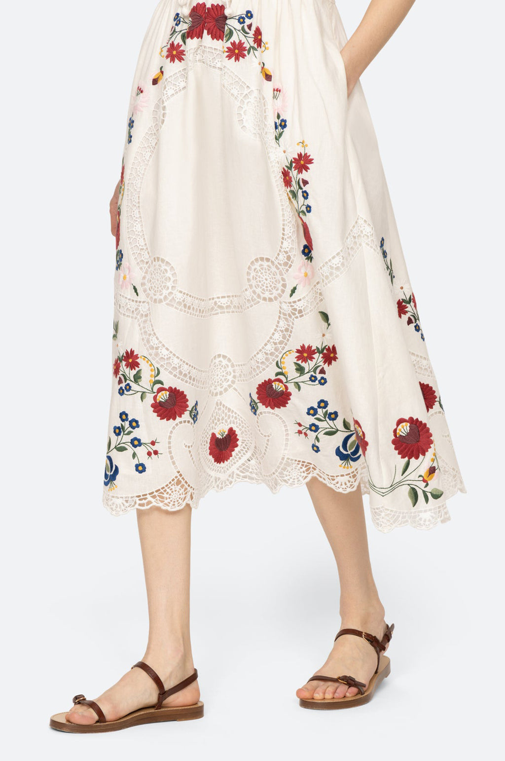 Celia Embroidery Slip Dress Cream