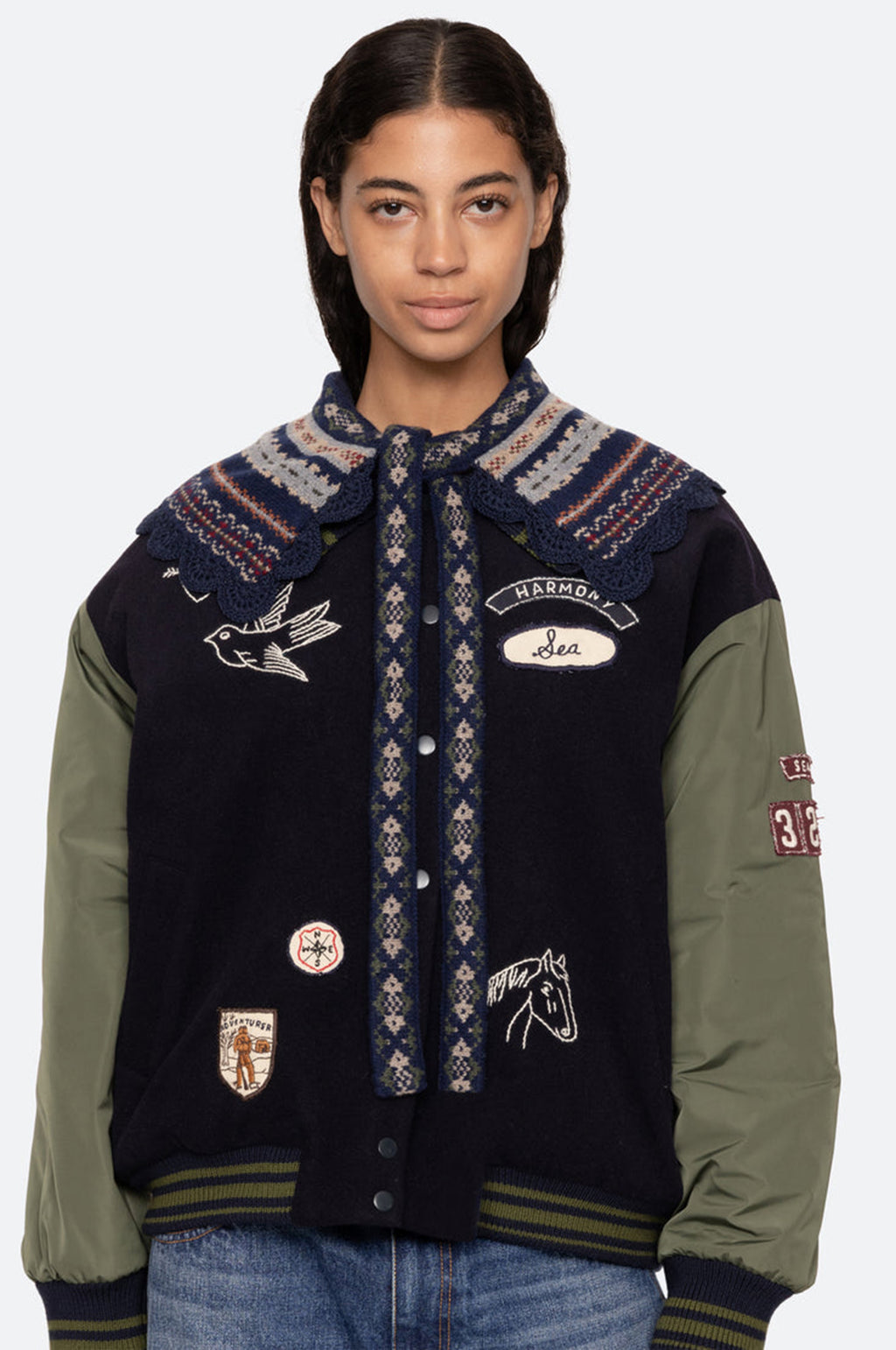 Ciara Fair Isle Knit Collar Navy