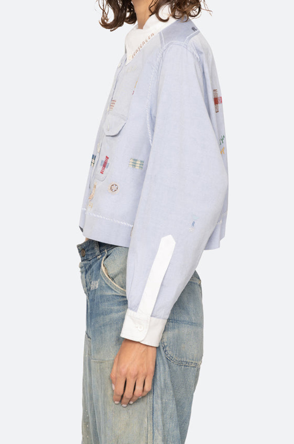 Claira Emb Button Down Blue