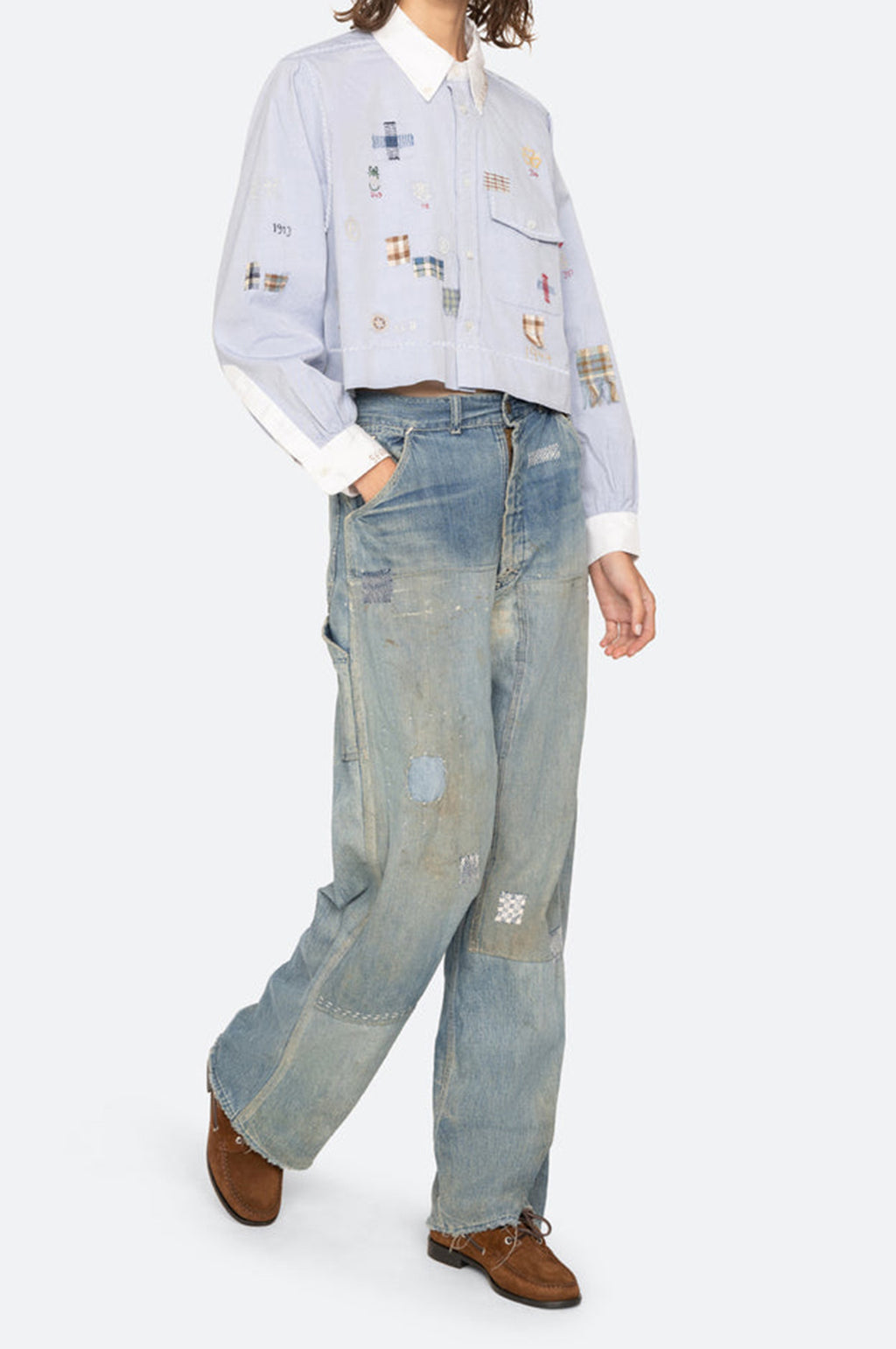 Claira Emb Button Down Blue