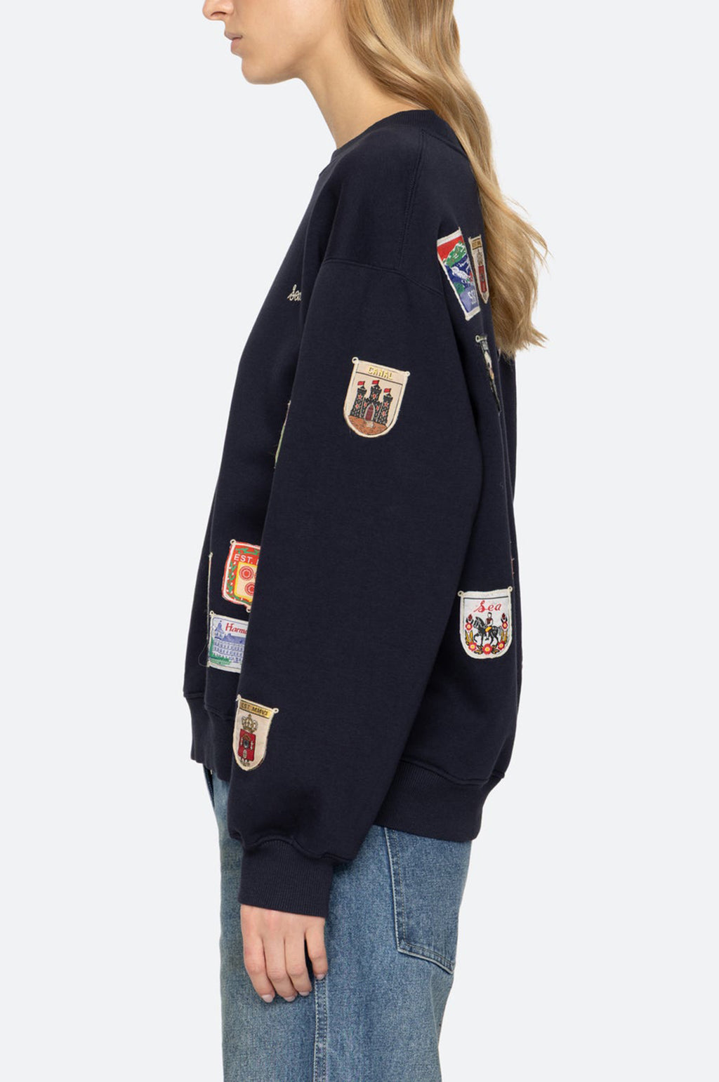 Davis Patchwork Crew Neck Sweatshirt Navy