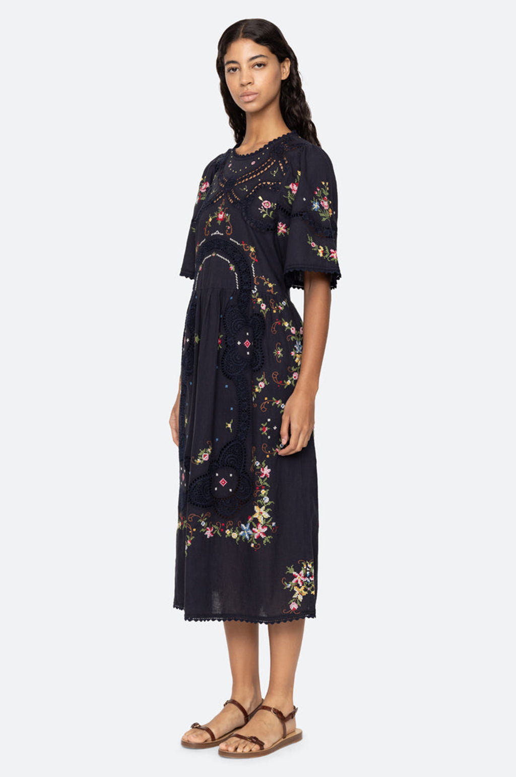 Edwina Embroidery S/Slv Dress Navy